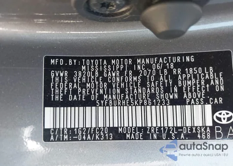 2019 Toyota Corolla Se из США, поврежденный, VIN 5YFBURHE5KP861233